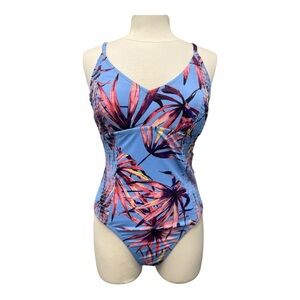 Jessica Simpson Bathing Suit Women’s Size Large One Piece Blue Pink‎ Swimsuit